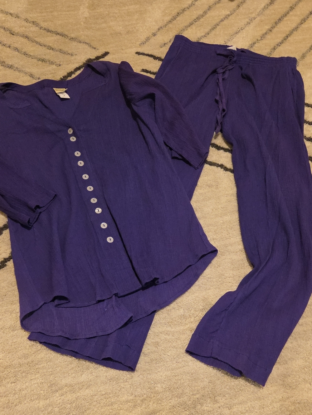 Boca Bay 100 Percent Cotton Purple Two-Piece Button Front Lounge Set